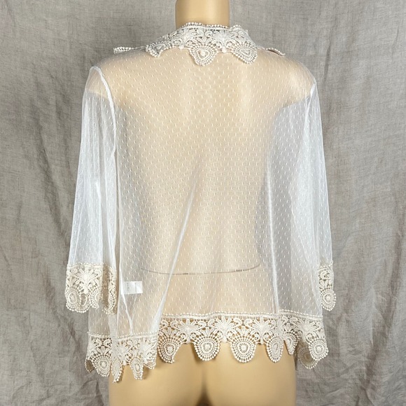 Sheer Lace Mesh Cardigan Shrug Womens One Size White 3/4 Sleeve Boho Coquette - Picture 3 of 15